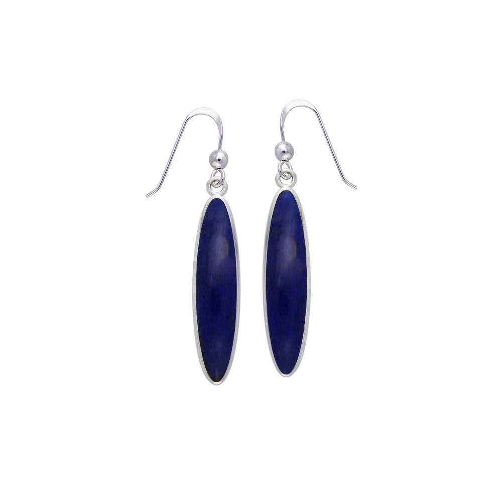 Modern Long Oval Inlaid Silver Earrings TER436 - Jewelry