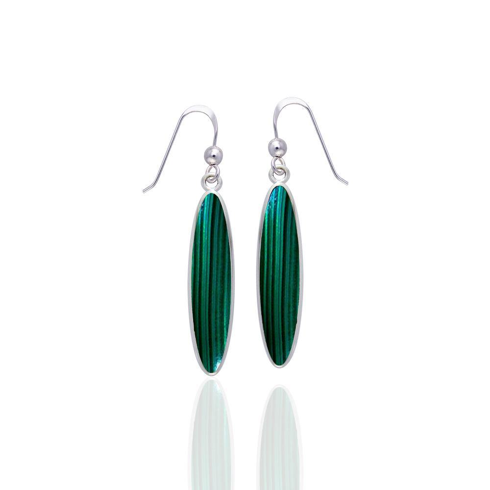 Modern Long Oval Inlaid Silver Earrings TER436 - Jewelry
