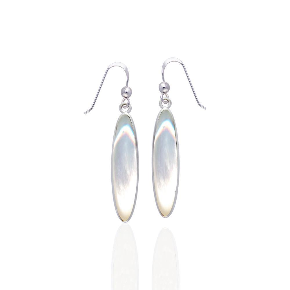 Modern Long Oval Inlaid Silver Earrings TER436 - Jewelry