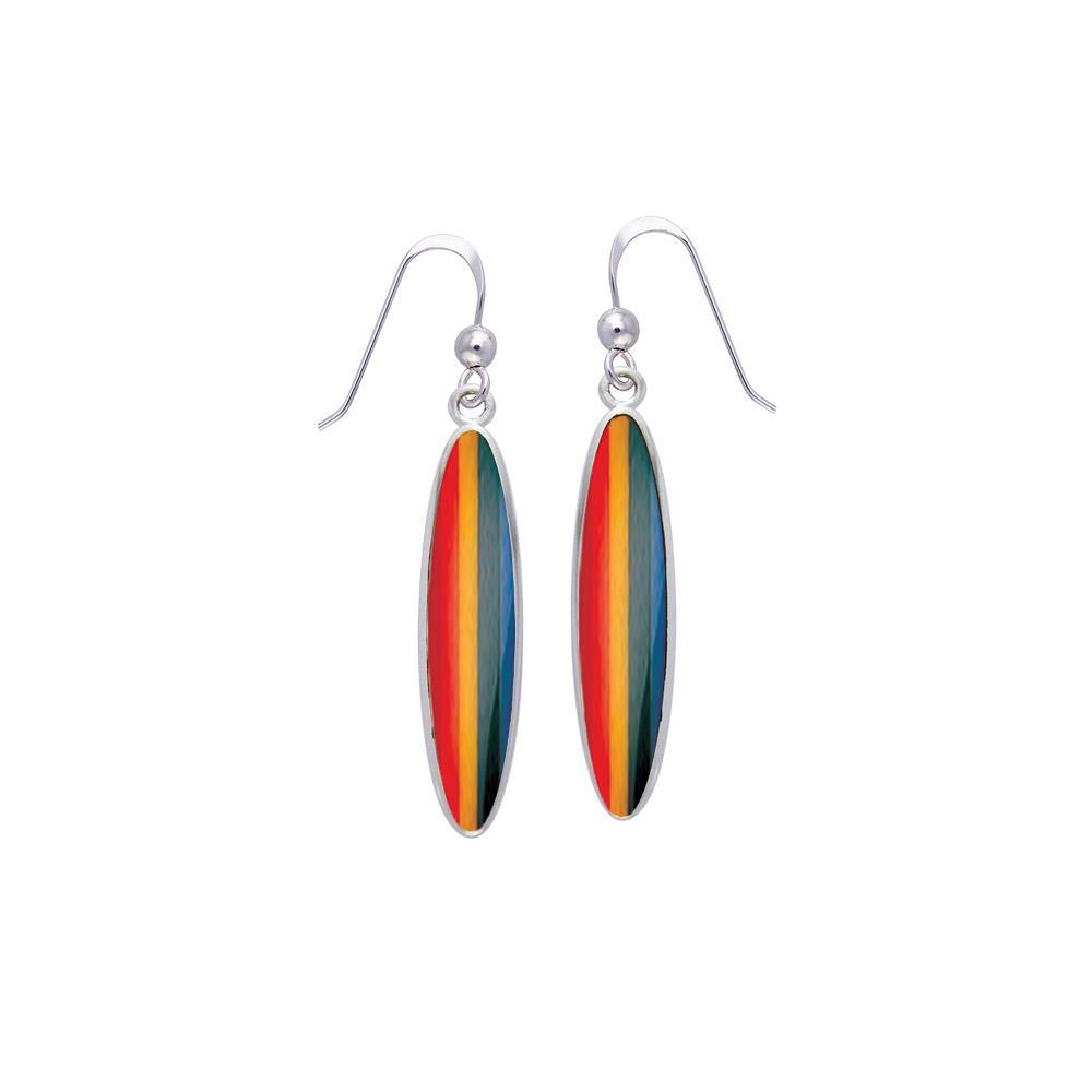 Modern Long Oval Inlaid Silver Earrings TER436 - Jewelry