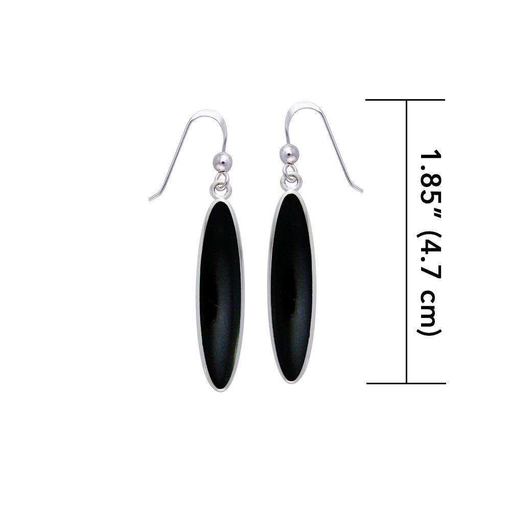 Modern Long Oval Inlaid Silver Earrings TER436 - Jewelry