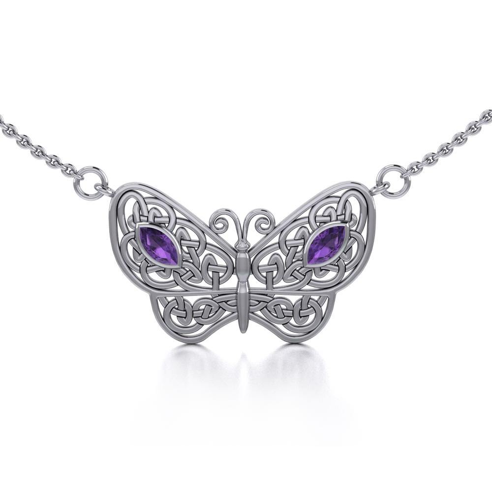 Spread Your Wings Like a Butterfly Small Silver Necklace with Gemstone TN052 - Jewelry
