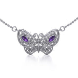 Spread Your Wings Like a Butterfly Small Silver Necklace with Gemstone TN052 - Jewelry