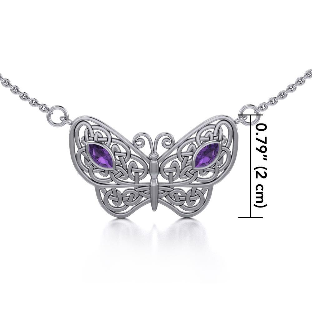 Spread Your Wings Like a Butterfly Small Silver Necklace with Gemstone TN052 - Jewelry