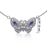 Spread Your Wings Like a Butterfly Small Silver Necklace with Gemstone TN052 - Jewelry