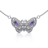 Spread Your Wings Like a Butterfly Medium Silver Necklace with Gemstone TN056 - Jewelry
