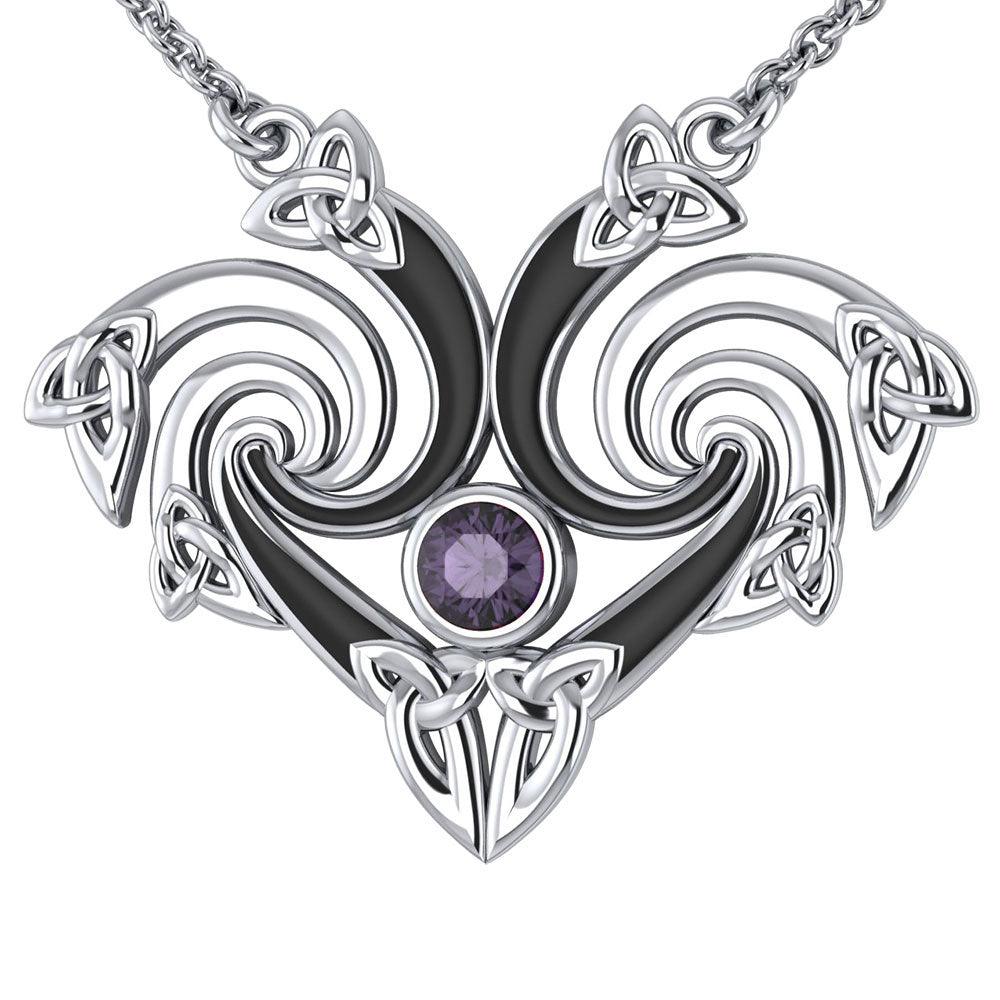 Representation that lies in the Universe Silver Triquetra Necklace with Gemstone TNC160 - Jewelry