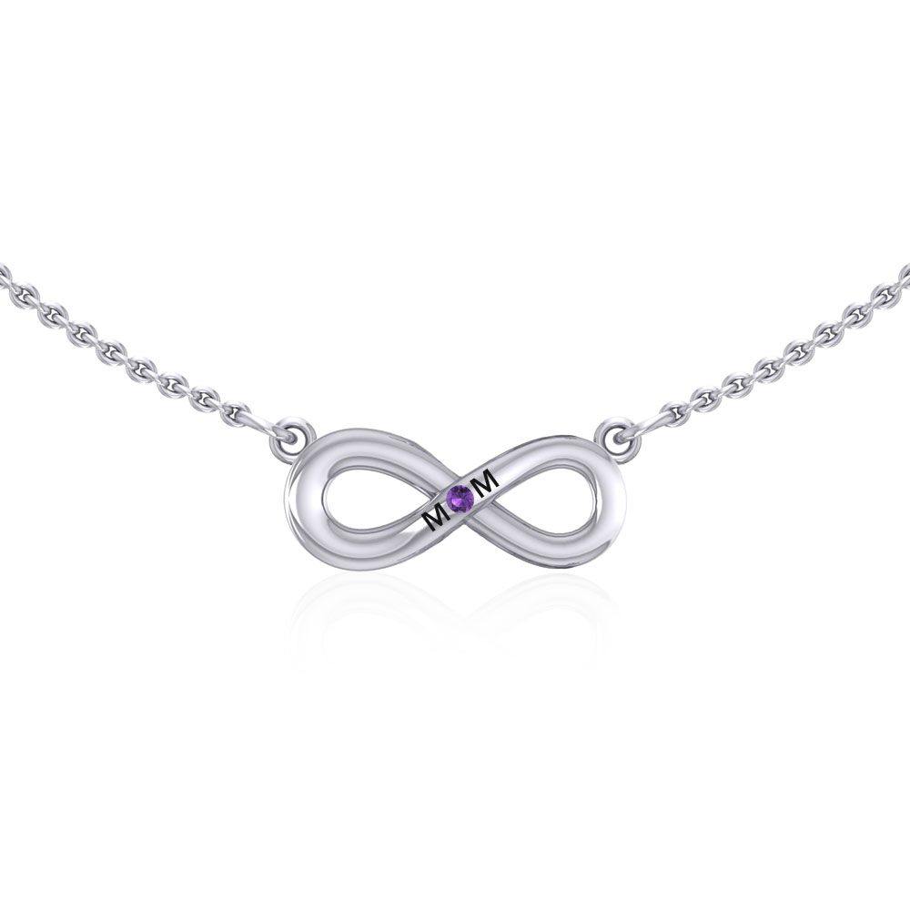 Infinity Love For Mom Silver Necklace with Single Gem TNC459 - Jewelry
