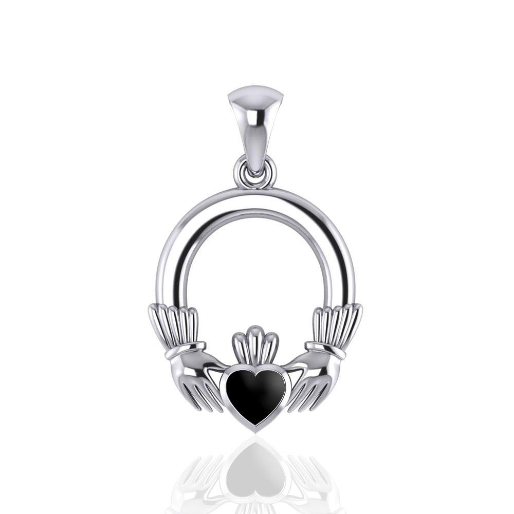 Irish Claddagh Silver Pendant with Gemstone Inlay TP101 - Jewelry