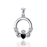Irish Claddagh Silver Pendant with Gemstone Inlay TP101 - Jewelry
