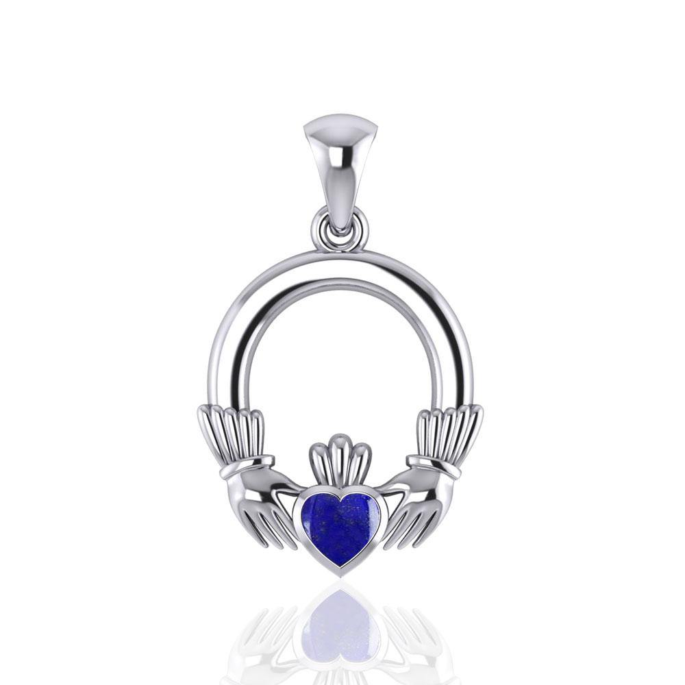 Irish Claddagh Silver Pendant with Gemstone Inlay TP101 - Jewelry