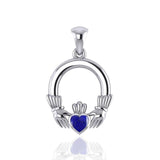 Irish Claddagh Silver Pendant with Gemstone Inlay TP101 - Jewelry