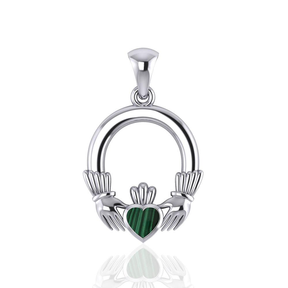 Irish Claddagh Silver Pendant with Gemstone Inlay TP101 - Jewelry