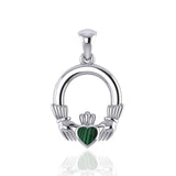 Irish Claddagh Silver Pendant with Gemstone Inlay TP101 - Jewelry