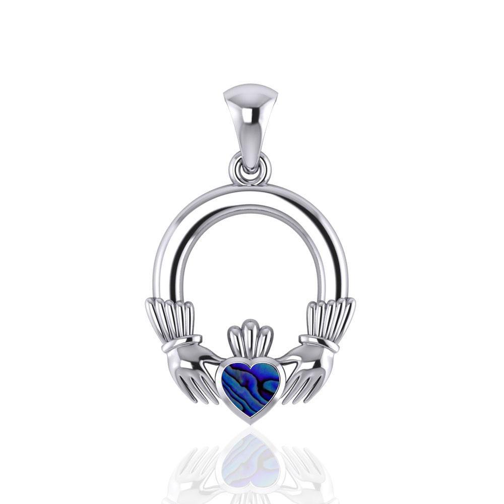 Irish Claddagh Silver Pendant with Gemstone Inlay TP101 - Jewelry