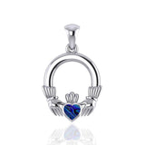 Irish Claddagh Silver Pendant with Gemstone Inlay TP101 - Jewelry