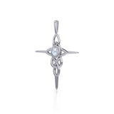 Modern Celtic Knotwork Cross Silver and Gem Pendant TP1213 - Jewelry