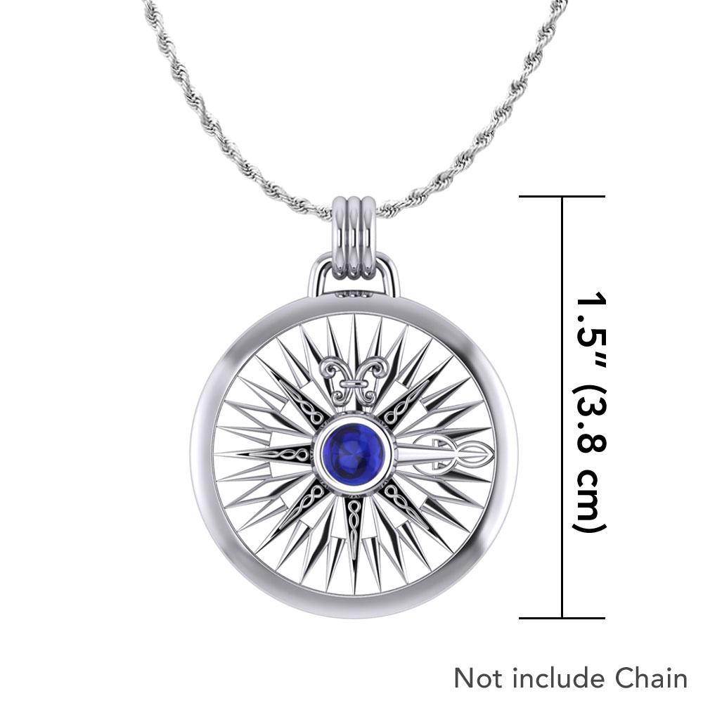 Lift up your head and be guided ~ Celtic Knotwork Compass Rose Sterling Silver Pendant with Gemstone TPD075 - Jewelry