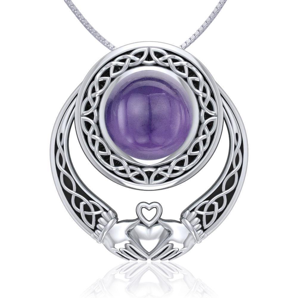 Celtic Knotwork Claddagh Silver Pendant with Gem TPD220 - Jewelry