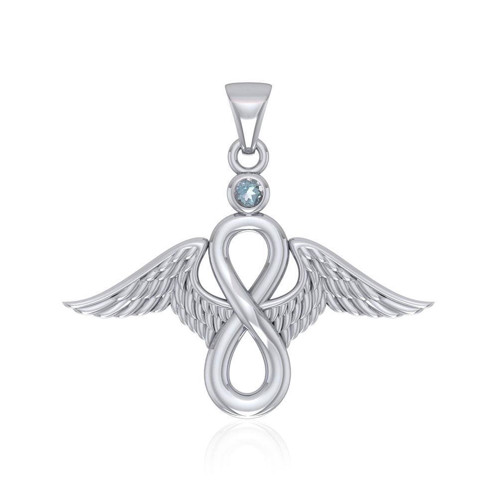 Angel Wings and Infinity Symbol with Gemstone Silver Pendant TPD4949 - Jewelry