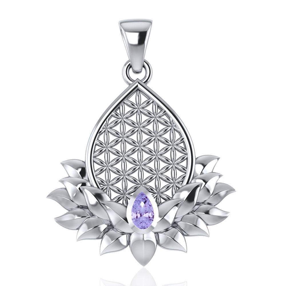 Flower of Life and Lotus with Gemstone Silver Pendant TPD4958 - Jewelry