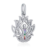 Yoga Lotus Position Sterling Silver Pendant with Chakra Gemstone TPD5023