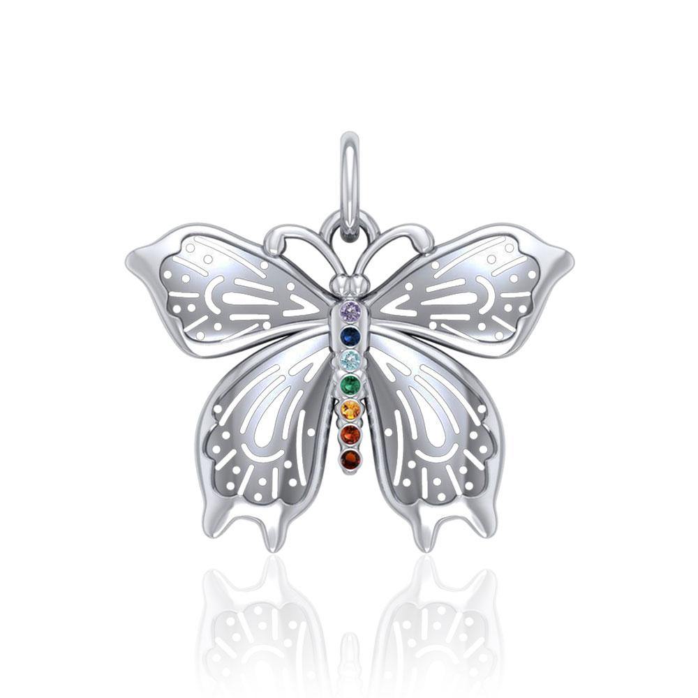 Spiritual Chakra Butterfly Silver Pendant TPD5054 - Jewelry