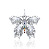 Spiritual Chakra Butterfly Sterling Silver Pendant TPD5054