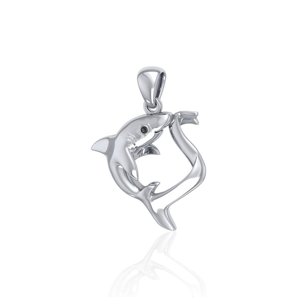 Big Eye Thresher Shark Sterling Silver With Gemstones Pendant TPD5064 - Jewelry