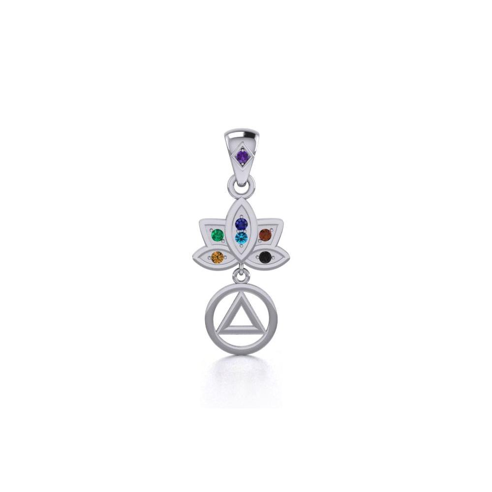 Lotus Recovery Chakra Silver Pendant with Gemstones TPD5094 - Jewelry