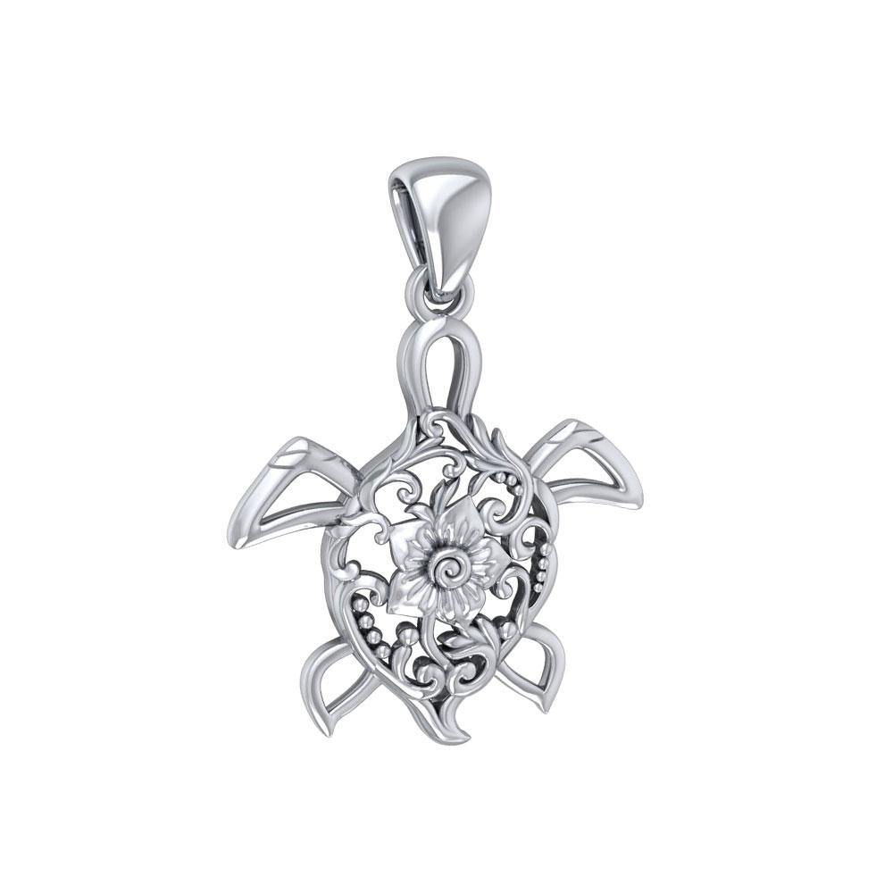 The elegant charm of the ocean ~ Sterling Silver Sea Turtle Filigree Pendant Jewelry TPD5138 - Jewelry