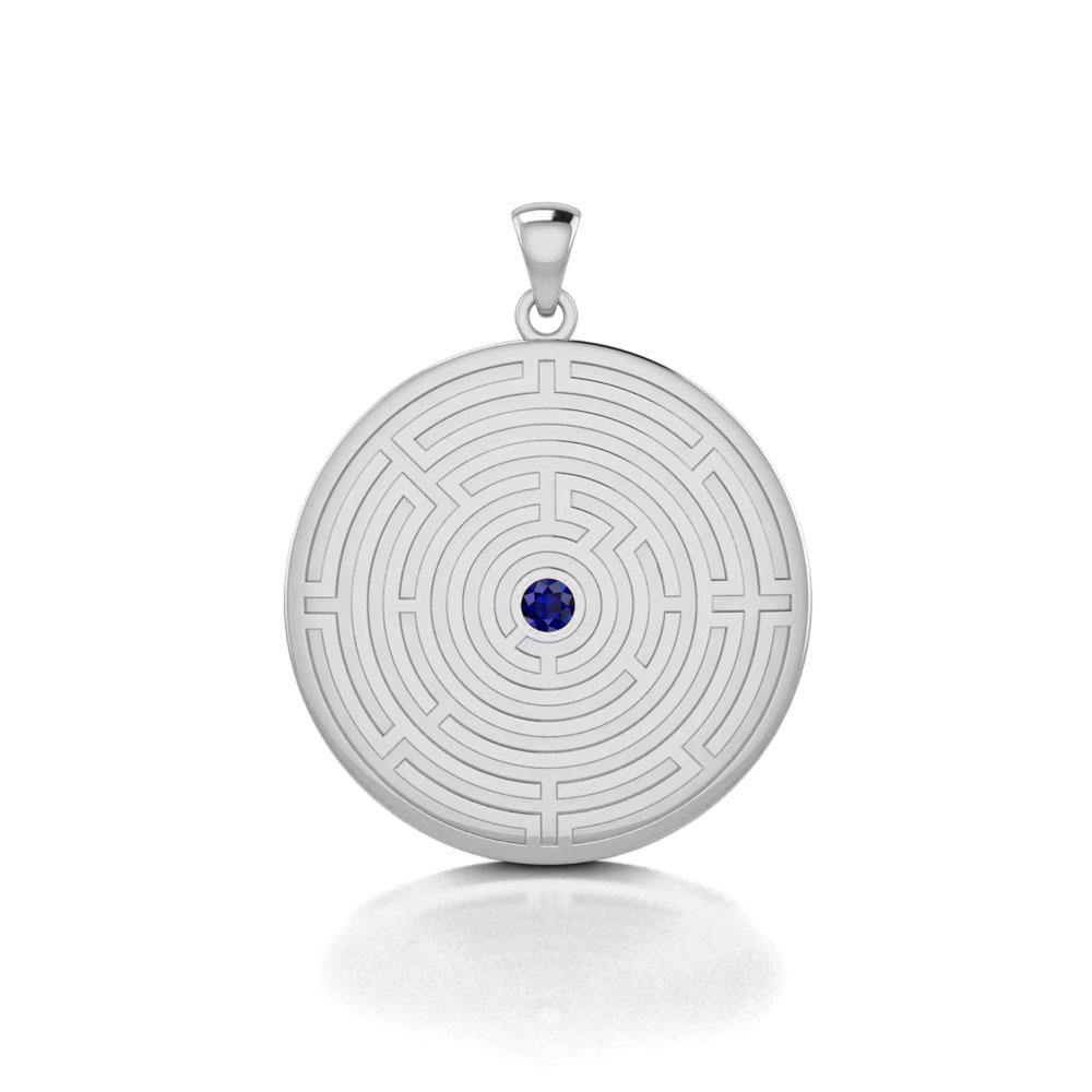 Labyrinth Silver Pendant with Gemstone TPD5155 - Jewelry
