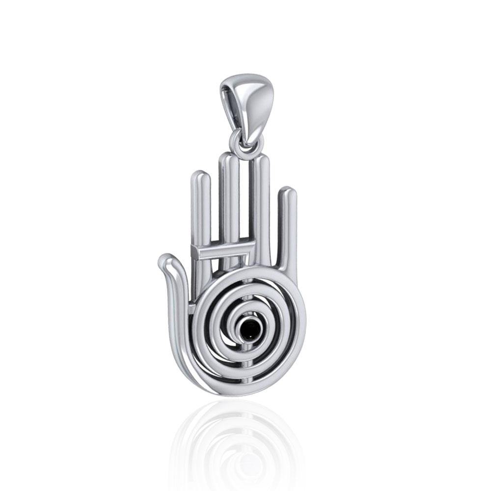 Healer Hand Symbol Silver Pendant with Gemstone TPD5158 - Jewelry