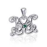 Celtic Butterfly Shamrock Clover Silver Gemstone Pendant TPD5159