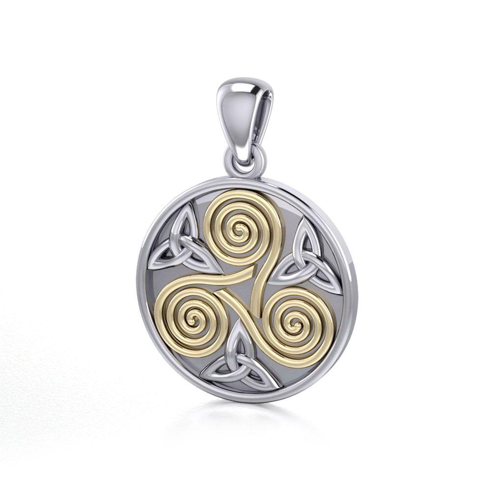 Celtic Three Single Spirals Triquetra Silver and 14K Gold accent Pendant TPV346 - Jewelry