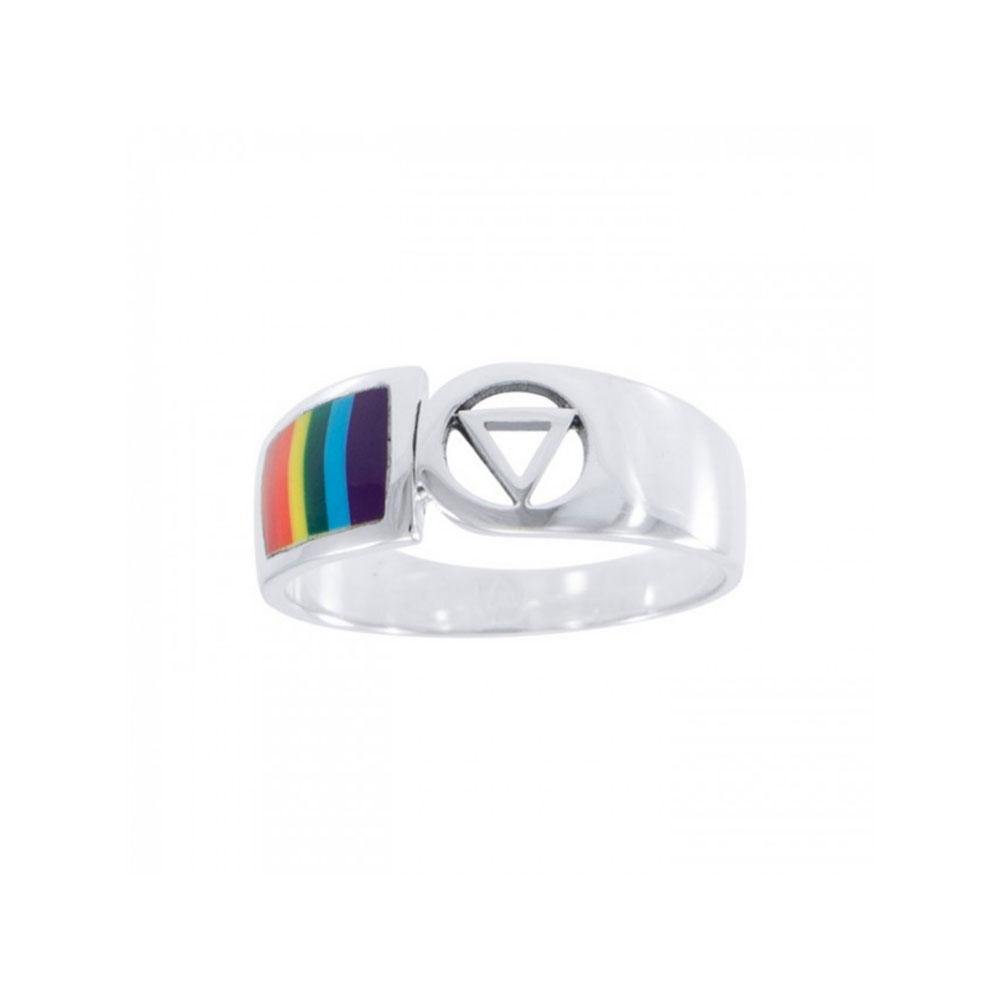 Pride Symbol with Rainbow Color Inlay Silver Ring TR285 - Jewelry