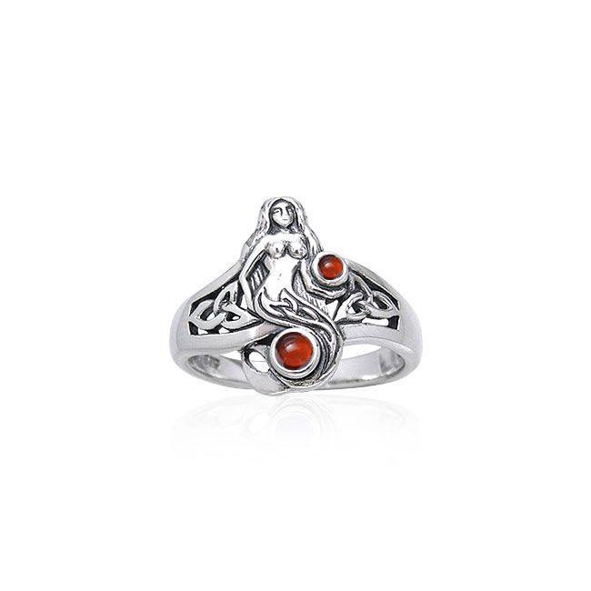 Celtic Mermaid Silver Ring With Gemstone TRI045 - Jewelry