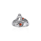 Celtic Mermaid Silver Ring With Gemstone TRI045 - Jewelry
