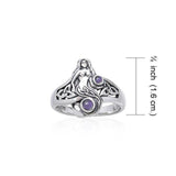 Celtic Mermaid Silver Ring With Gemstone TRI045 - Jewelry
