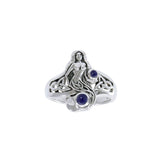 Celtic Mermaid Silver Ring With Gemstone TRI045 - Jewelry