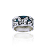 In a multicolored world of flowers and butterflies ~ Sterling Silver Jewelry Ring TRI104