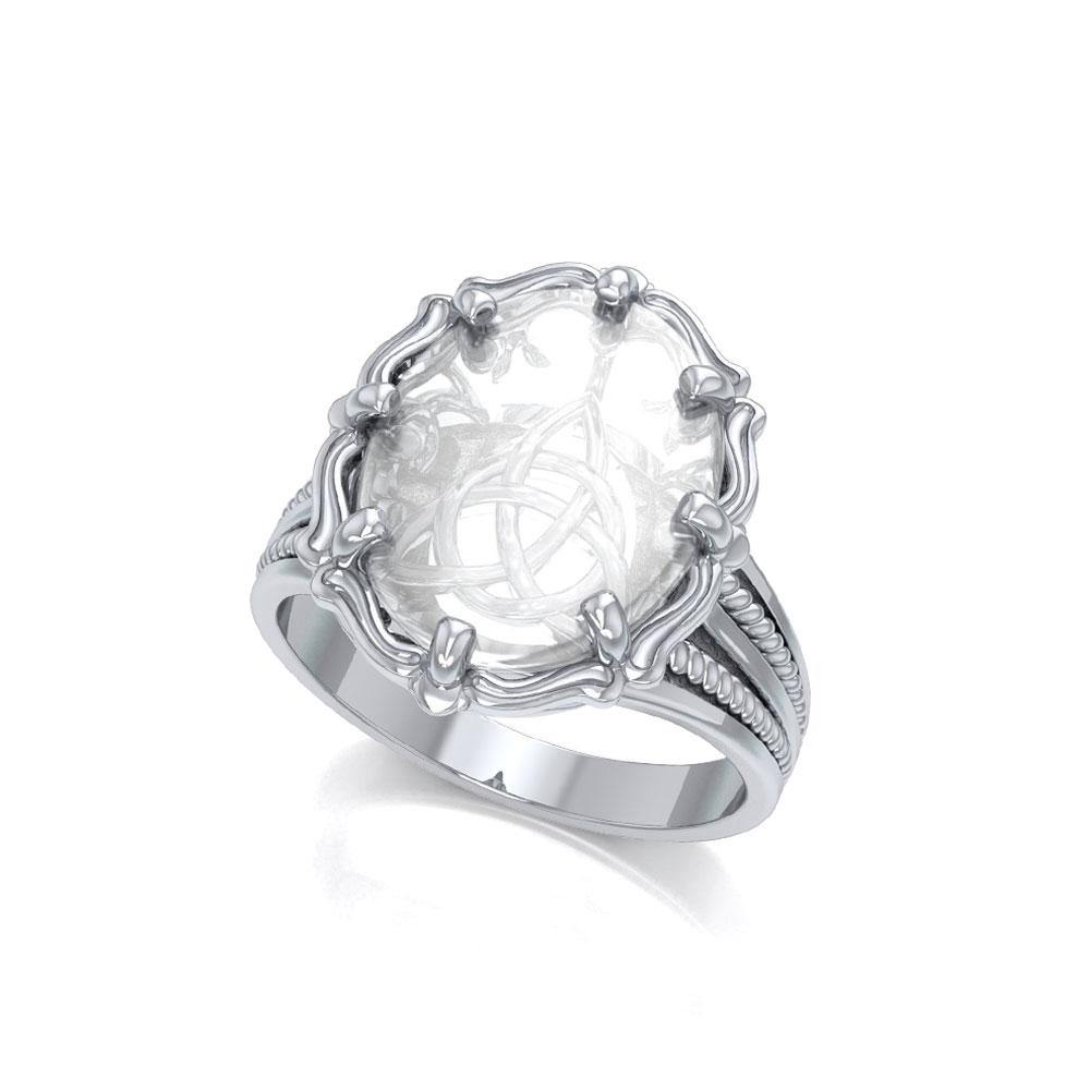 Triquetra Sterling Silver Ring with Natural Clear Quartz TRI1716 - Jewelry