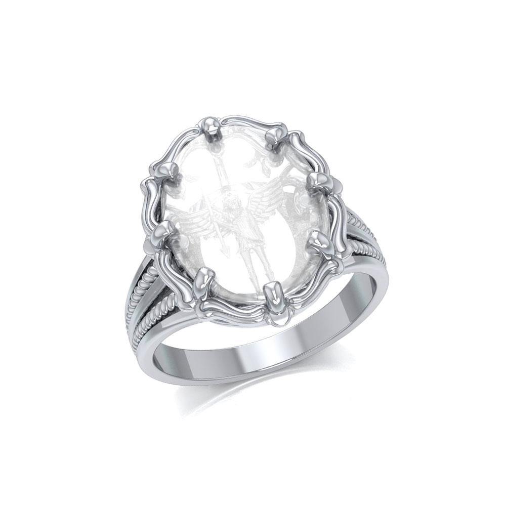 Archangel Michael Sterling Silver Ring with Natural Clear Quartz TRI1723 - Jewelry