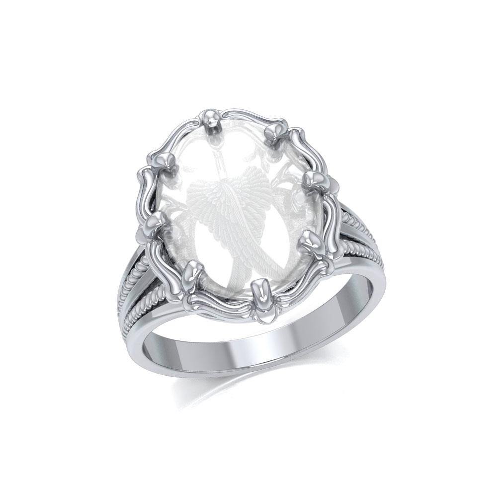 Angel Wings Sterling Silver Ring with Natural Clear Quartz TRI1727 - Jewelry
