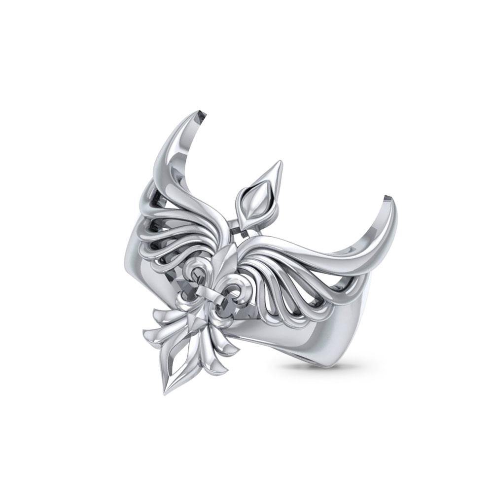 Phoenix with Fleur De Lis Sterling Silver Ring TRI1742 - Jewelry
