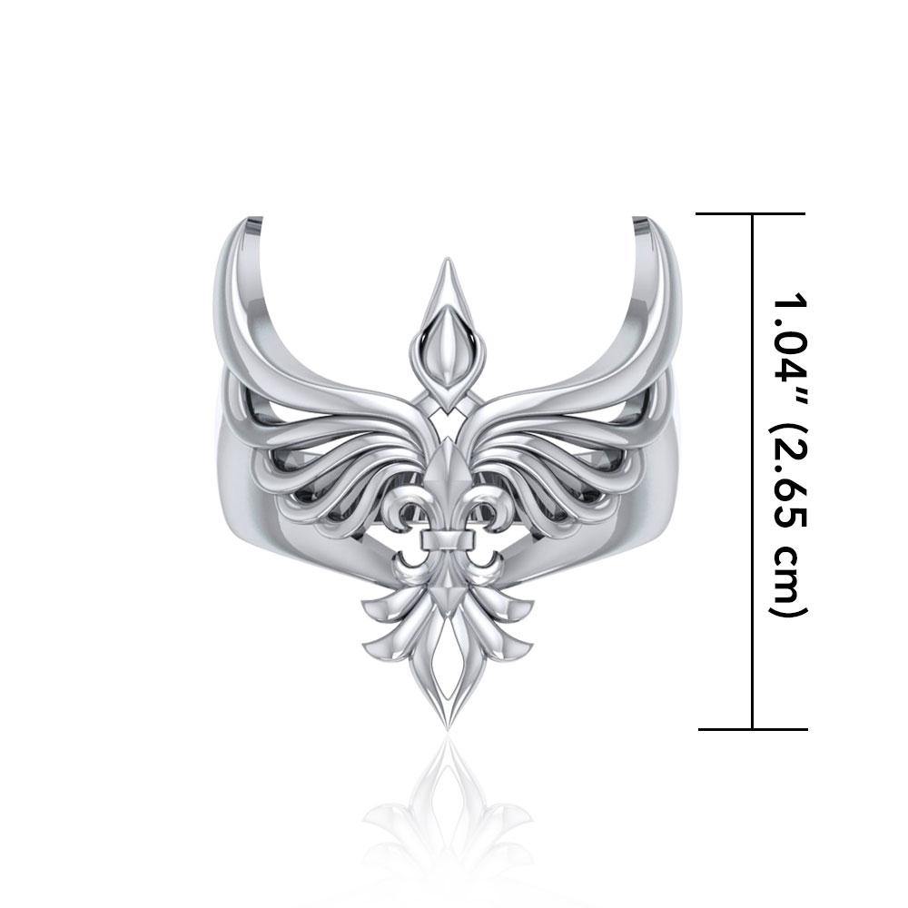 Phoenix with Fleur De Lis Sterling Silver Ring TRI1742 - Jewelry