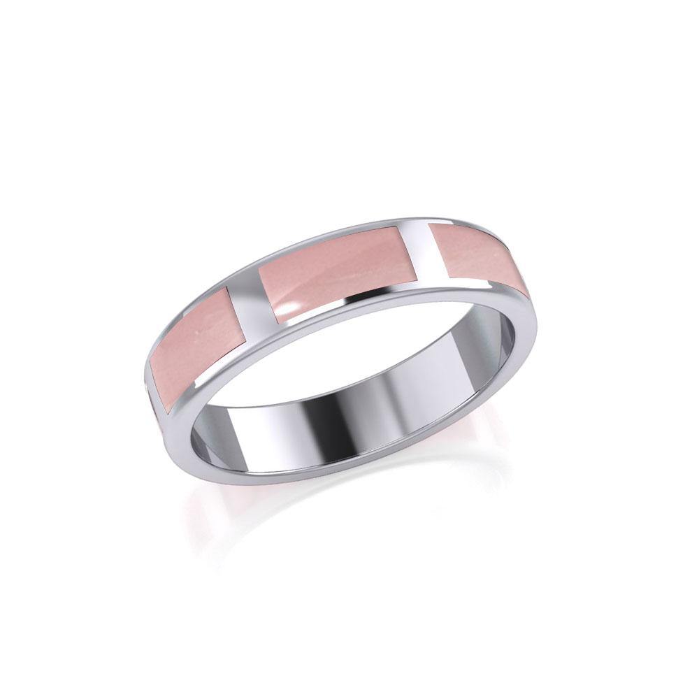 Modern Rectangle Band Inlaid Silver Ring TRI367 - Jewelry