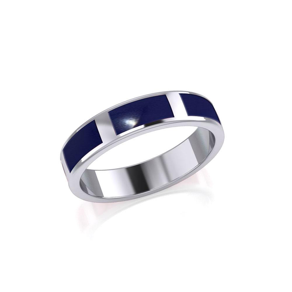 Modern Rectangle Band Inlaid Silver Ring TRI367 - Jewelry