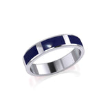 Modern Rectangle Band Inlaid Silver Ring TRI367 - Jewelry