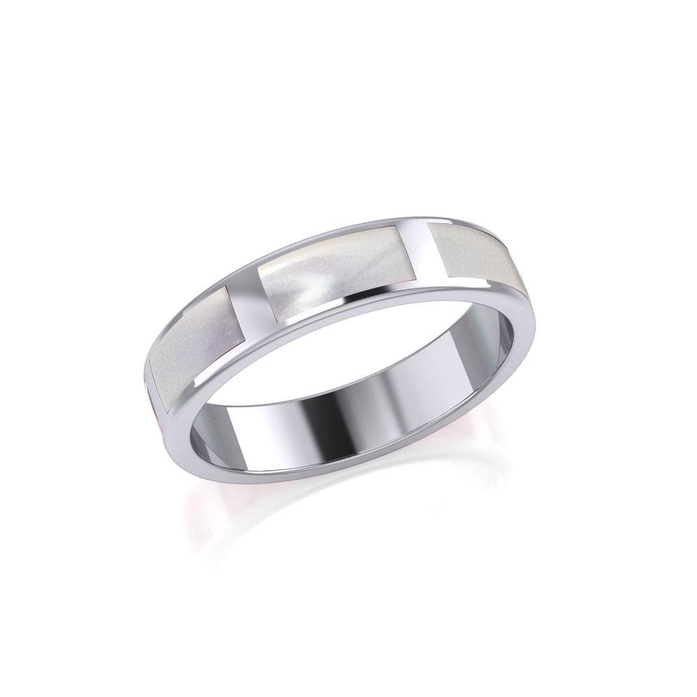 Modern Rectangle Band Inlaid Silver Ring TRI367 - Jewelry